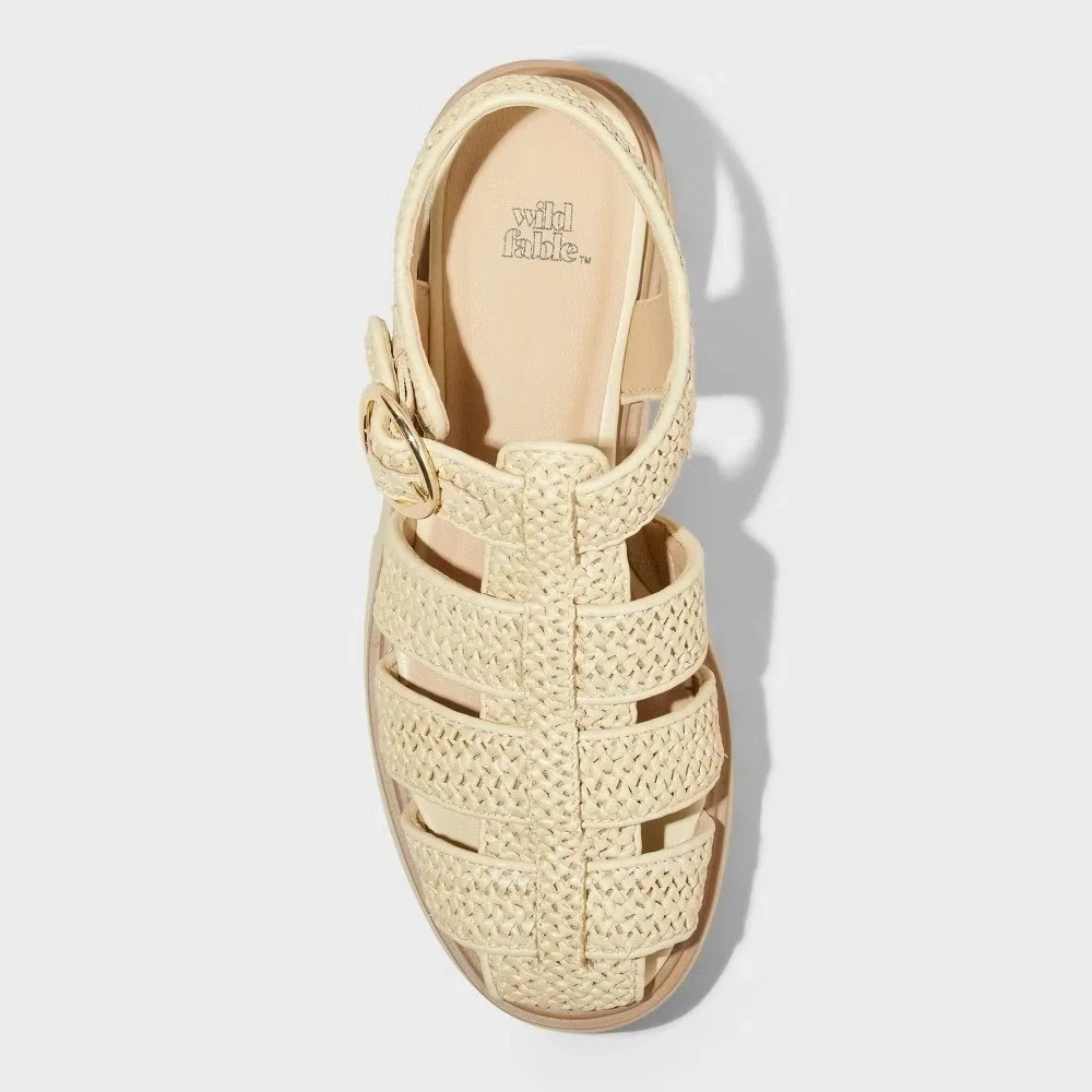 Wild Fable Women's Elide Raffia Fisherman Platform Heels Tan 9.5 New With Tags